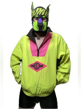 Surfing USA - Neon Lime & Hot Pink Retro Pullover Windbreaker